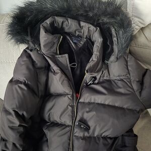 Tommy Hilfiger Black Puffer Jacket with Faux Fur Hood. Wore Once Like New
